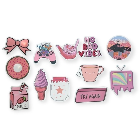 Accessories - Pink Girly Attitude 12 Vinyl Stickers- Pack #62